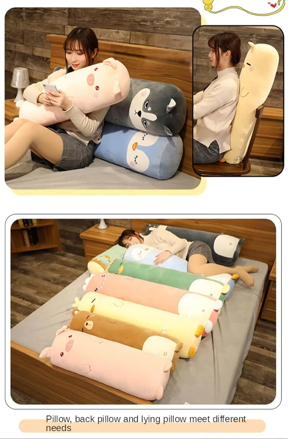 MUPI Long Plush Cute Body Pillow for Bed, Kids Animal Shaped Boyfriend Pillow Toy Gift (Yellow Duck 33 Inch)