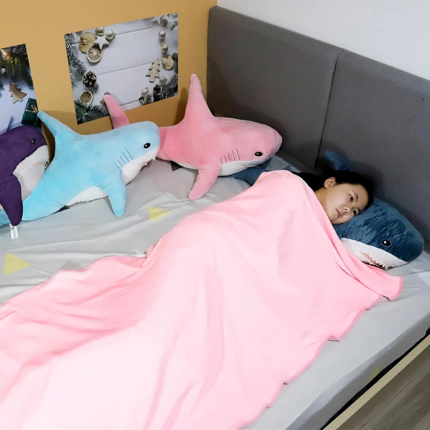 MUPI Shark Plush 39“ Shark Stuffed Animals Pillow-Blanket 2 in1, Cute Sharks Toy Plush Stuffed Ocean Sea Animal Plushies Gifts for Boys Girls Kids Adults, Dark Blue