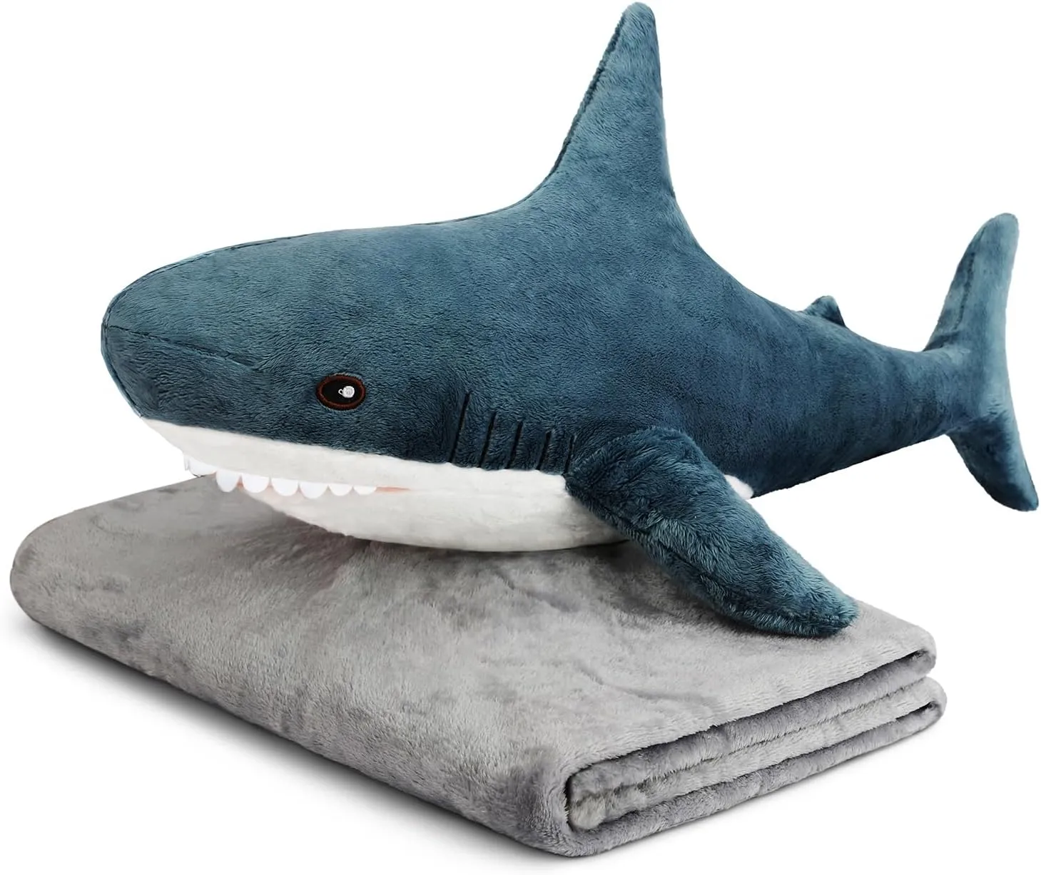 MUPI Shark Plush 39“ Shark Stuffed Animals Pillow-Blanket 2 in1, Cute Sharks Toy Plush Stuffed Ocean Sea Animal Plushies Gifts for Boys Girls Kids Adults, Dark Blue