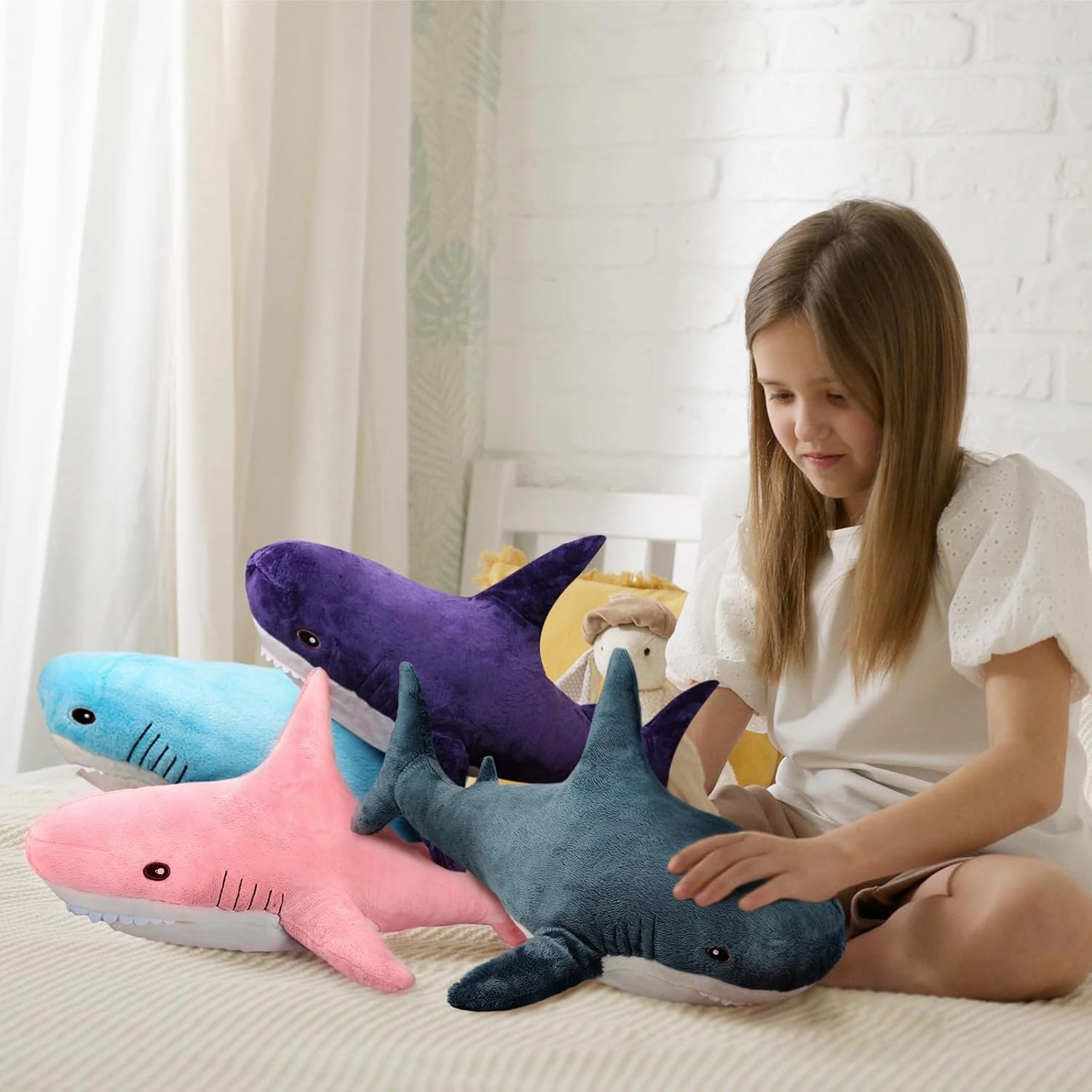 MUPI Shark Plush 31“ Shark Stuffed Animals Pillow-Blanket 2 in1, Cute Sharks Toy Plush Stuffed Ocean Sea Animal Plushies Gifts for Boys Girls Kids Adults, Purple