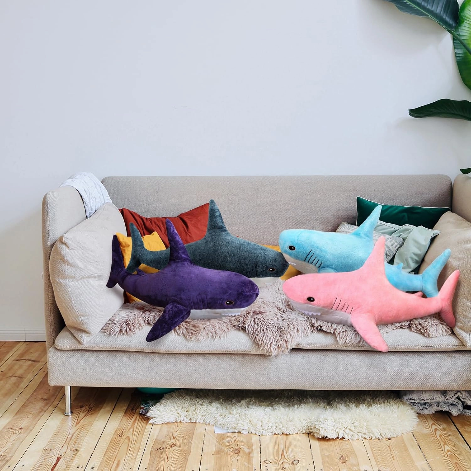 MUPI Shark Plush 31“ Shark Stuffed Animals Pillow-Blanket 2 in1, Cute Sharks Toy Plush Stuffed Ocean Sea Animal Plushies Gifts for Boys Girls Kids Adults, Purple