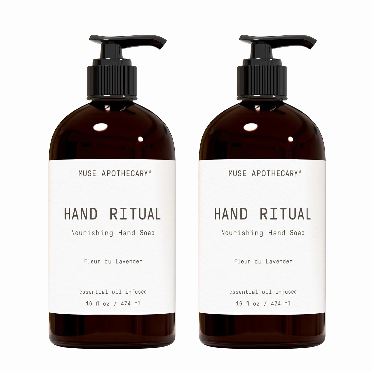 Muse Apothecary Hand Ritual - Aromatic and Nourishing Hand Soap, Infused with Natural Aromatherapy Essential Oils - USDA Certified Biobased - 16 oz, Fleur du Lavender, 2 Pack