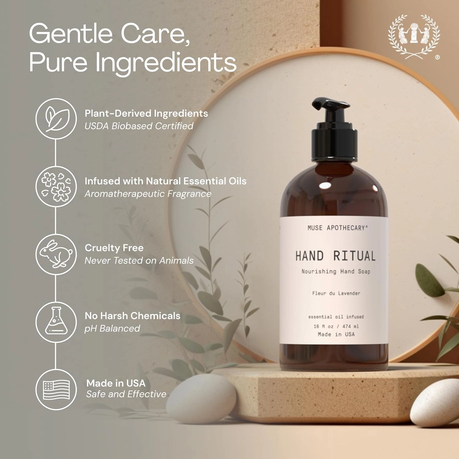 Muse Apothecary Hand Ritual - Aromatic and Nourishing Hand Soap, Infused with Natural Aromatherapy Essential Oils - USDA Certified Biobased - 16 oz, Fleur du Lavender, 2 Pack