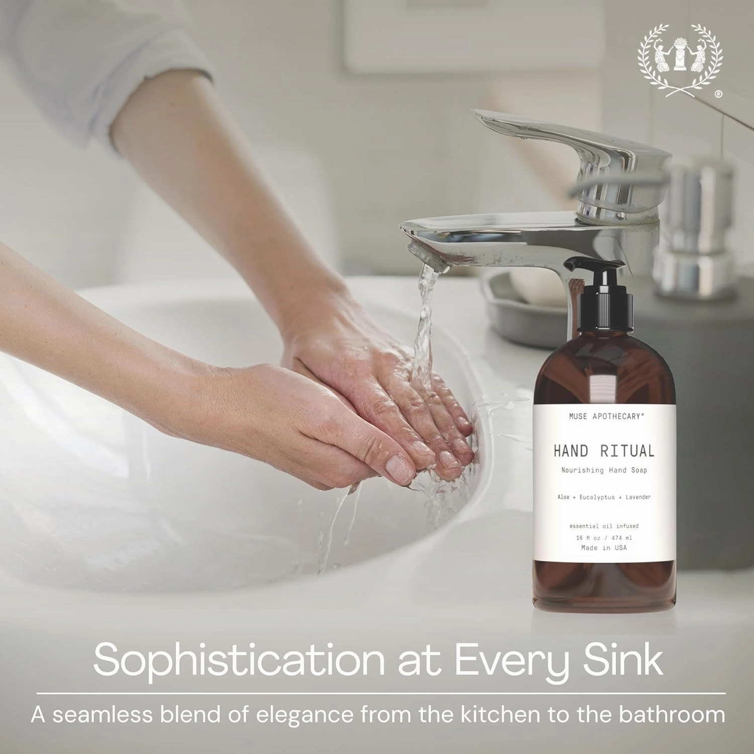 Muse Apothecary Hand Ritual - Aromatic and Nourishing Hand Soap, Infused with Natural Aromatherapy Essential Oils - USDA Certified Biobased - 16 oz, Fleur du Lavender, 2 Pack