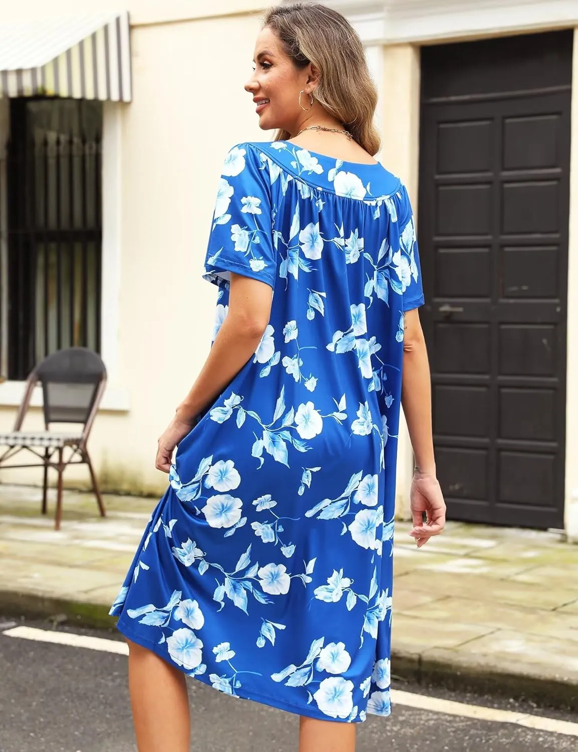 Muumuu House Dresses for Women Nightgown Duster Moomoo Short Sleeve Patio Dress with Pockets S-3XL