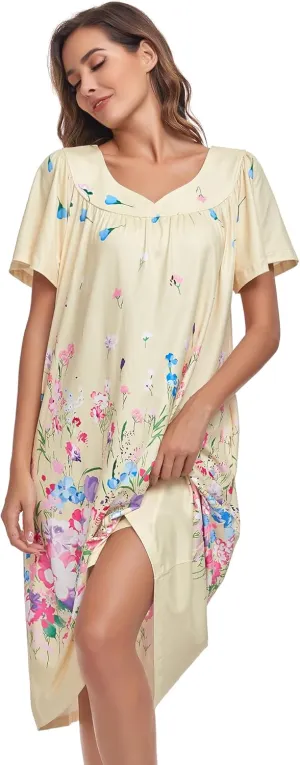 Muumuu House Dresses for Women Nightgown Duster Moomoo Short Sleeve Patio Dress with Pockets S-3XL