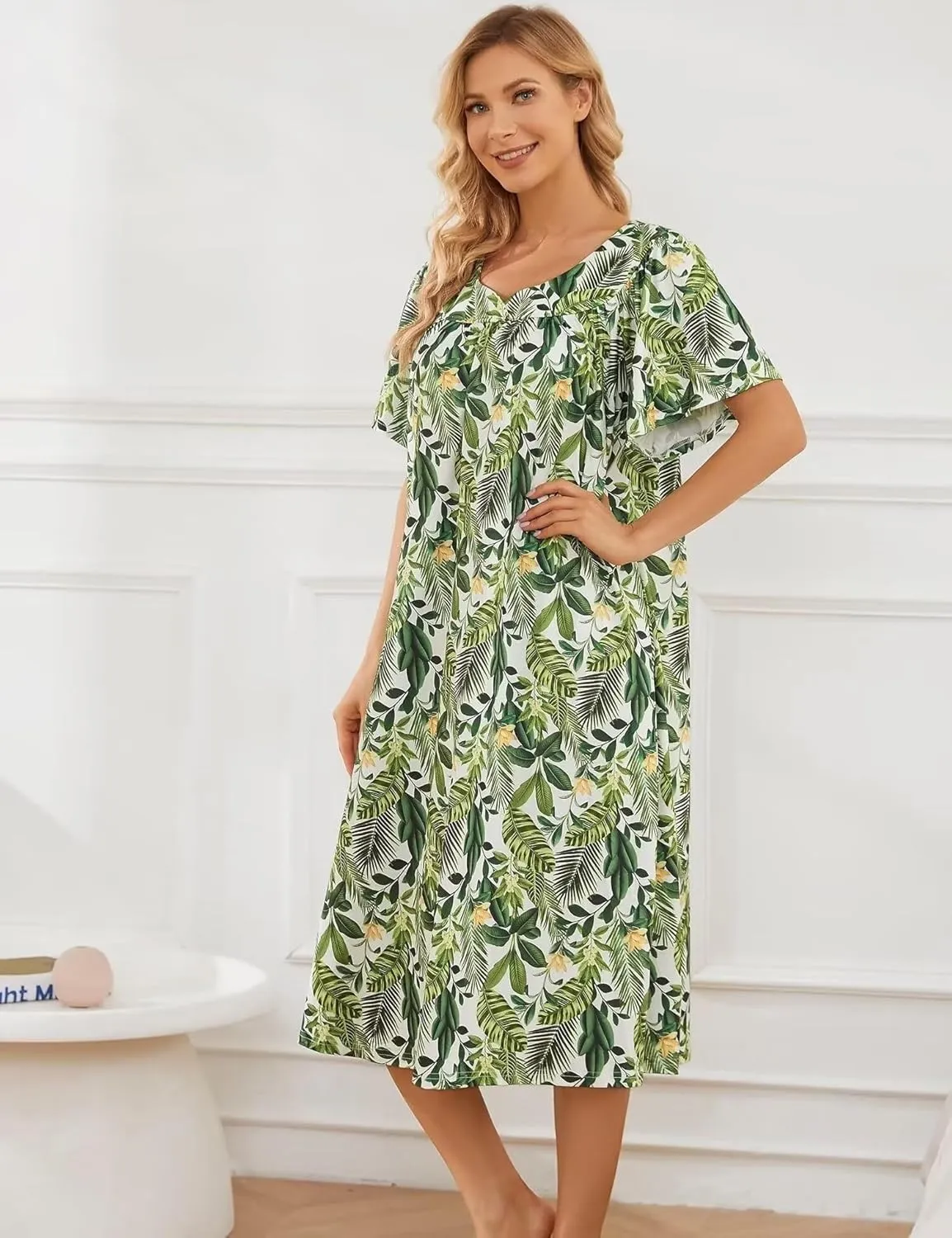 Muumuu House Dresses for Women Nightgown Duster Moomoo Short Sleeve Patio Dress with Pockets S-3XL