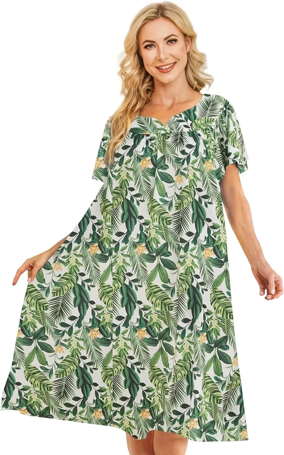 Muumuu House Dresses for Women Nightgown Duster Moomoo Short Sleeve Patio Dress with Pockets S-3XL