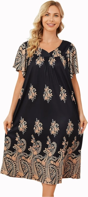Muumuu House Dresses for Women Nightgown Duster Moomoo Short Sleeve Patio Dress with Pockets S-3XL