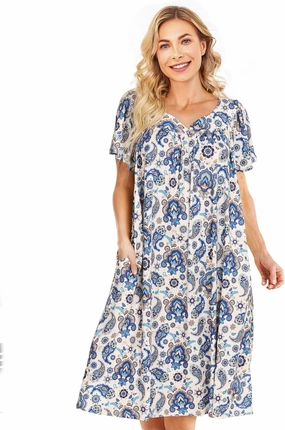 Muumuu House Dresses for Women Nightgown Duster Moomoo Short Sleeve Patio Dress with Pockets S-3XL