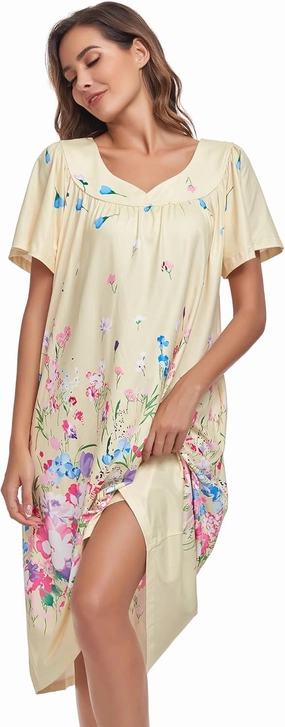Muumuu House Dresses for Women Nightgown Duster Moomoo Short Sleeve Patio Dress with Pockets S-3XL