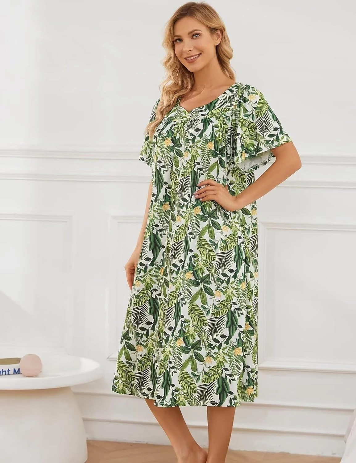 Muumuu House Dresses for Women Nightgown Duster Moomoo Short Sleeve Patio Dress with Pockets S-3XL