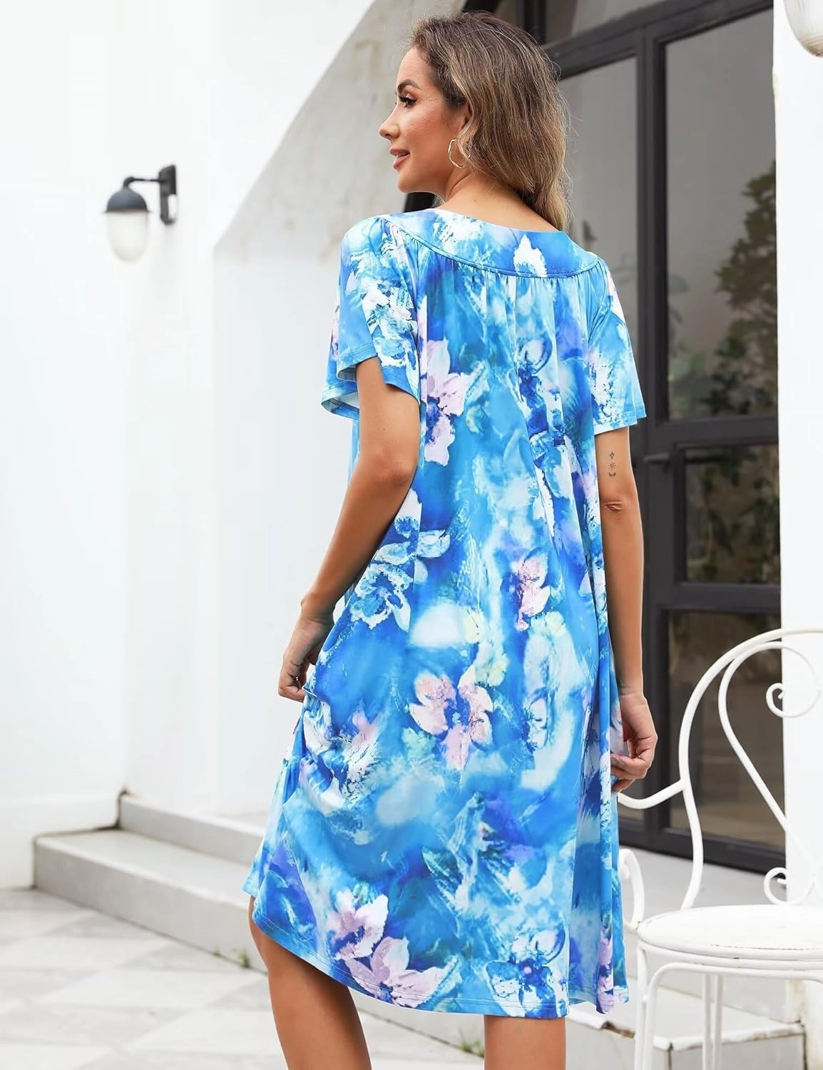 Muumuu House Dresses for Women Nightgown Duster Moomoo Short Sleeve Patio Dress with Pockets S-3XL