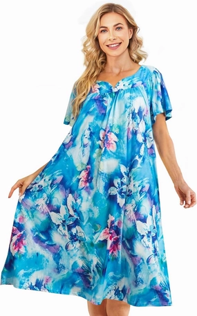 Muumuu House Dresses for Women Nightgown Duster Moomoo Short Sleeve Patio Dress with Pockets S-3XL
