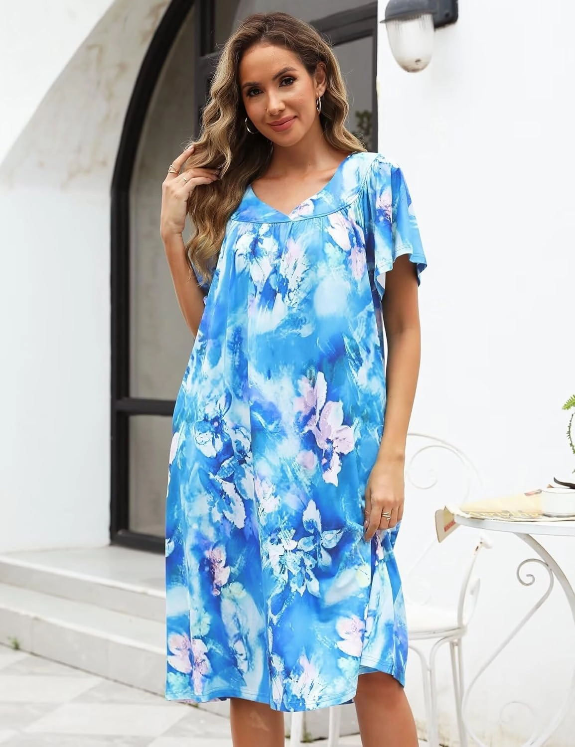 Muumuu House Dresses for Women Nightgown Duster Moomoo Short Sleeve Patio Dress with Pockets S-3XL
