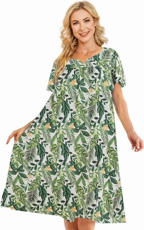 Muumuu House Dresses for Women Nightgown Duster Moomoo Short Sleeve Patio Dress with Pockets S-3XL