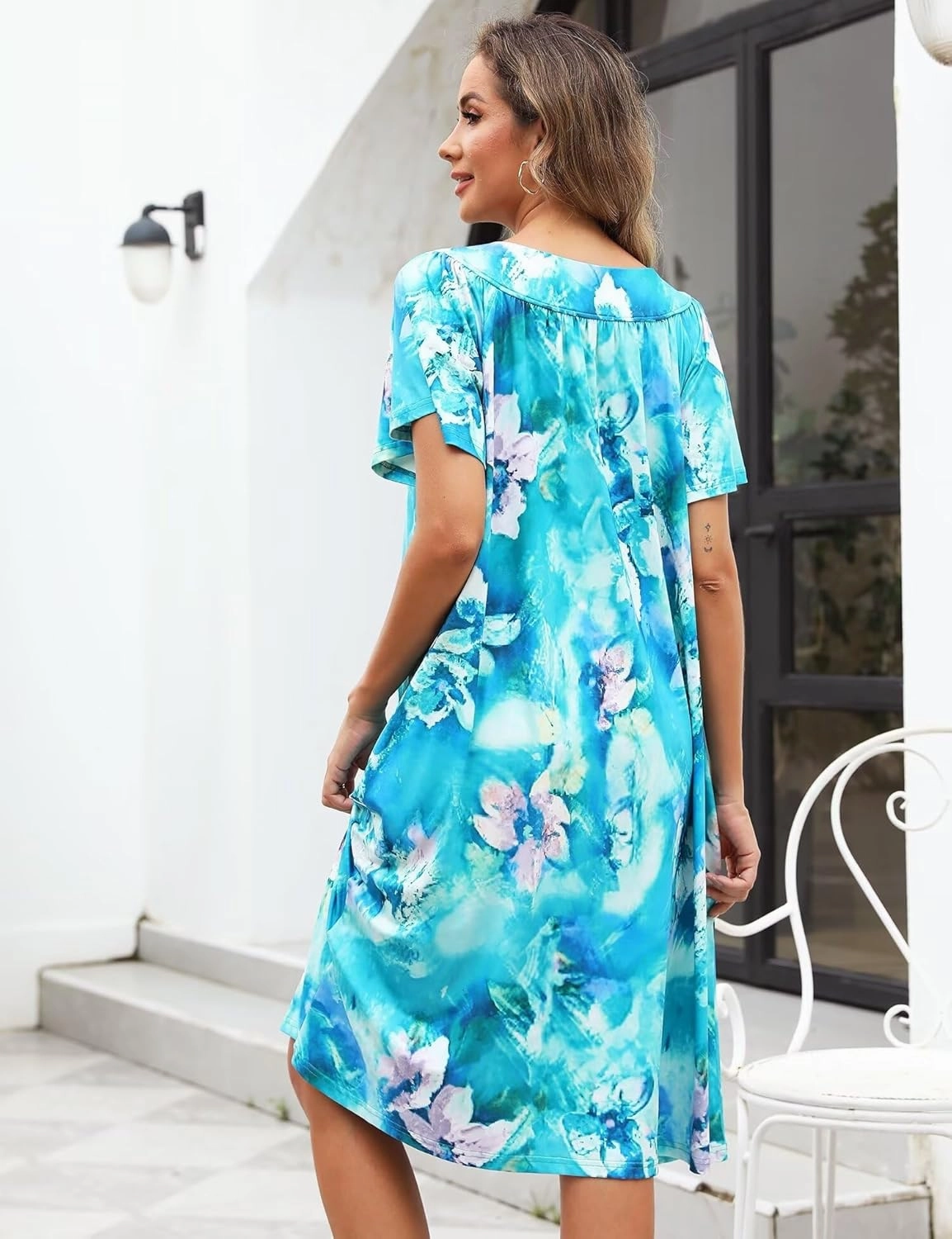 Muumuu House Dresses for Women Nightgown Duster Moomoo Short Sleeve Patio Dress with Pockets S-3XL