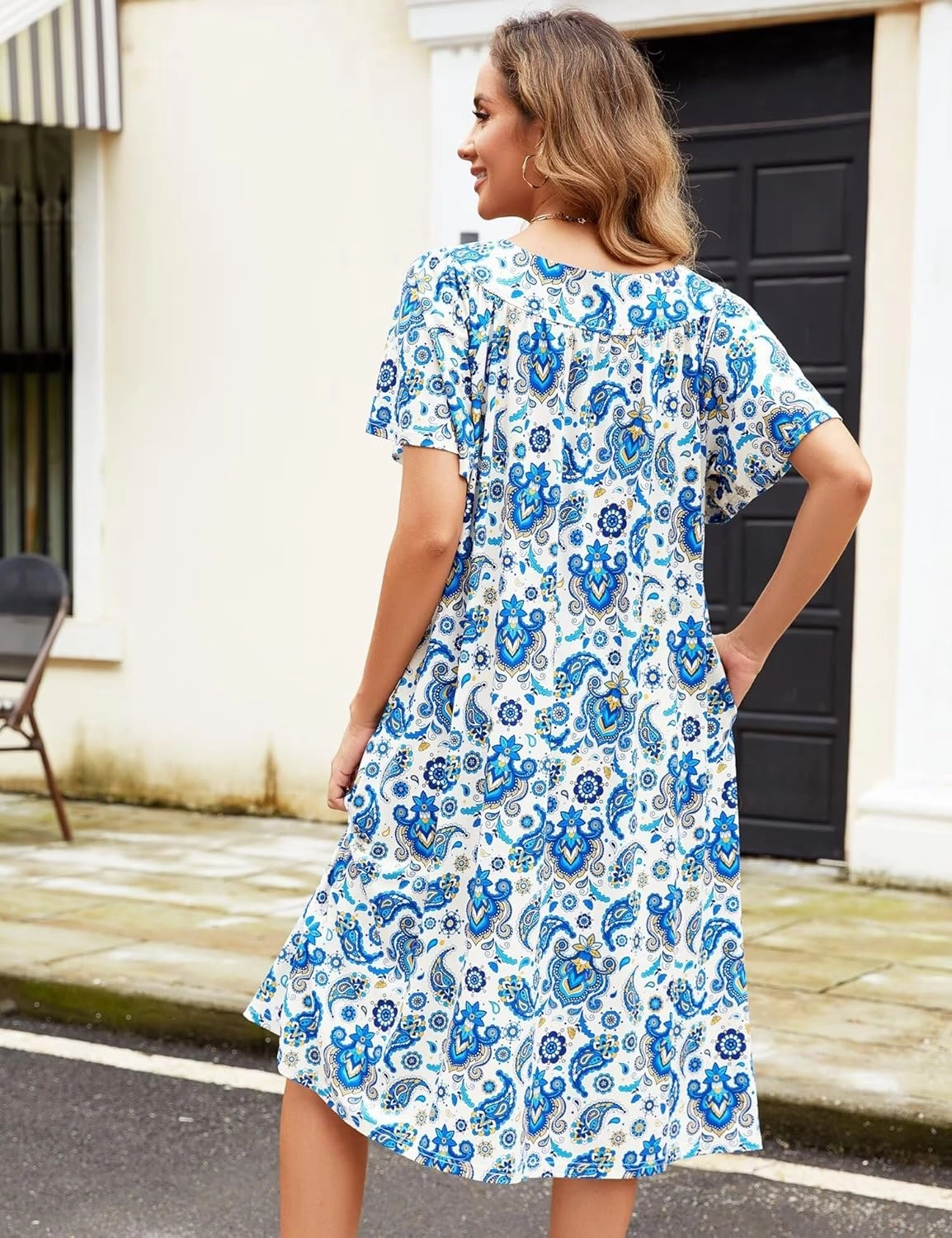 Muumuu House Dresses for Women Nightgown Duster Moomoo Short Sleeve Patio Dress with Pockets S-3XL