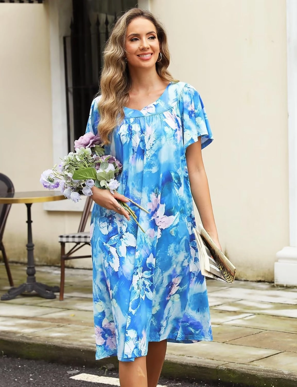Muumuu House Dresses for Women Nightgown Duster Moomoo Short Sleeve Patio Dress with Pockets S-3XL