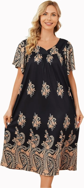 Muumuu House Dresses for Women Nightgown Duster Moomoo Short Sleeve Patio Dress with Pockets S-3XL