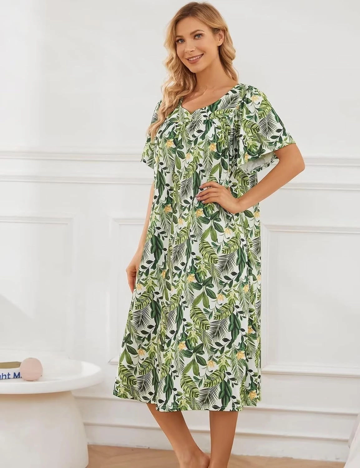 Muumuu House Dresses for Women Nightgown Duster Moomoo Short Sleeve Patio Dress with Pockets S-3XL