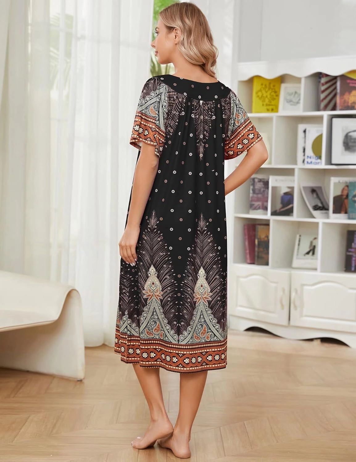 Muumuu House Dresses for Women Nightgown Duster Moomoo Short Sleeve Patio Dress with Pockets S-3XL