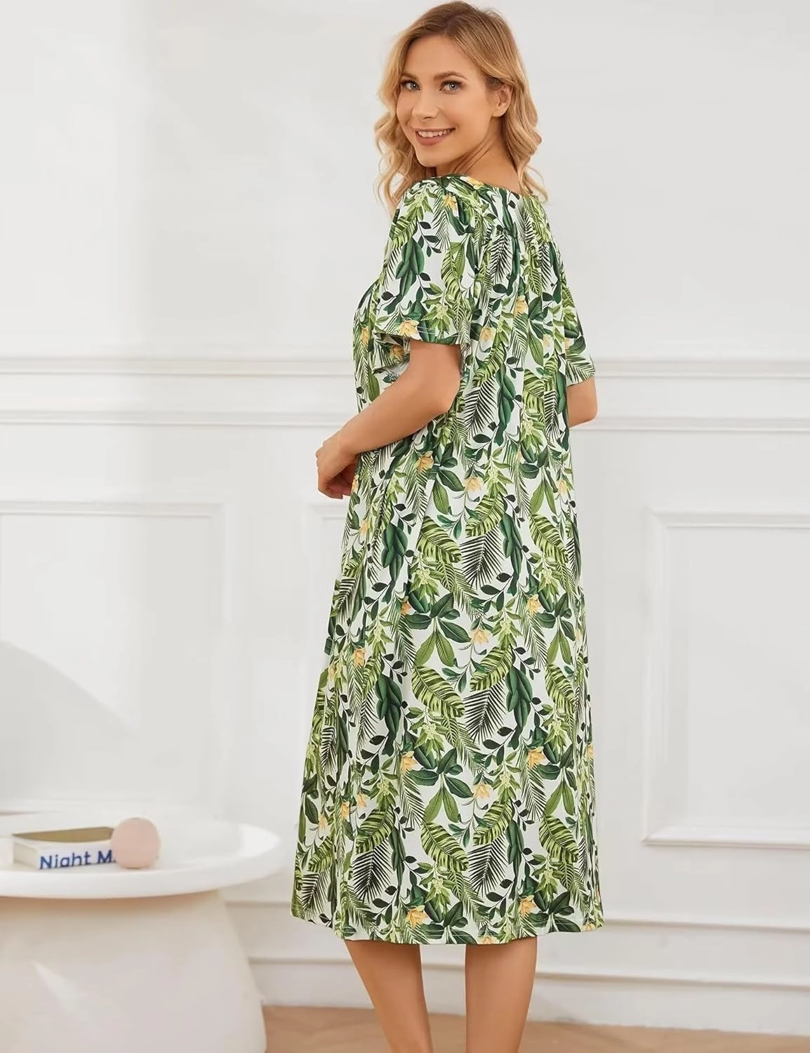 Muumuu House Dresses for Women Nightgown Duster Moomoo Short Sleeve Patio Dress with Pockets S-3XL
