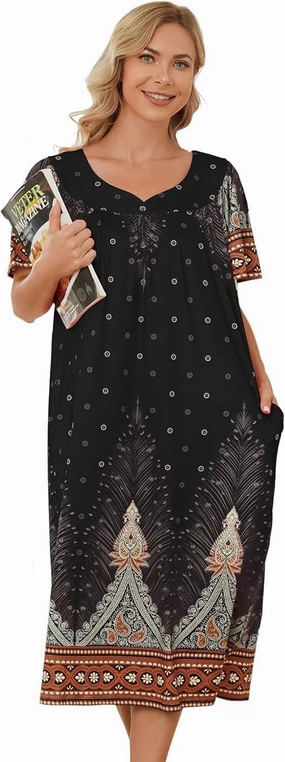 Muumuu House Dresses for Women Nightgown Duster Moomoo Short Sleeve Patio Dress with Pockets S-3XL