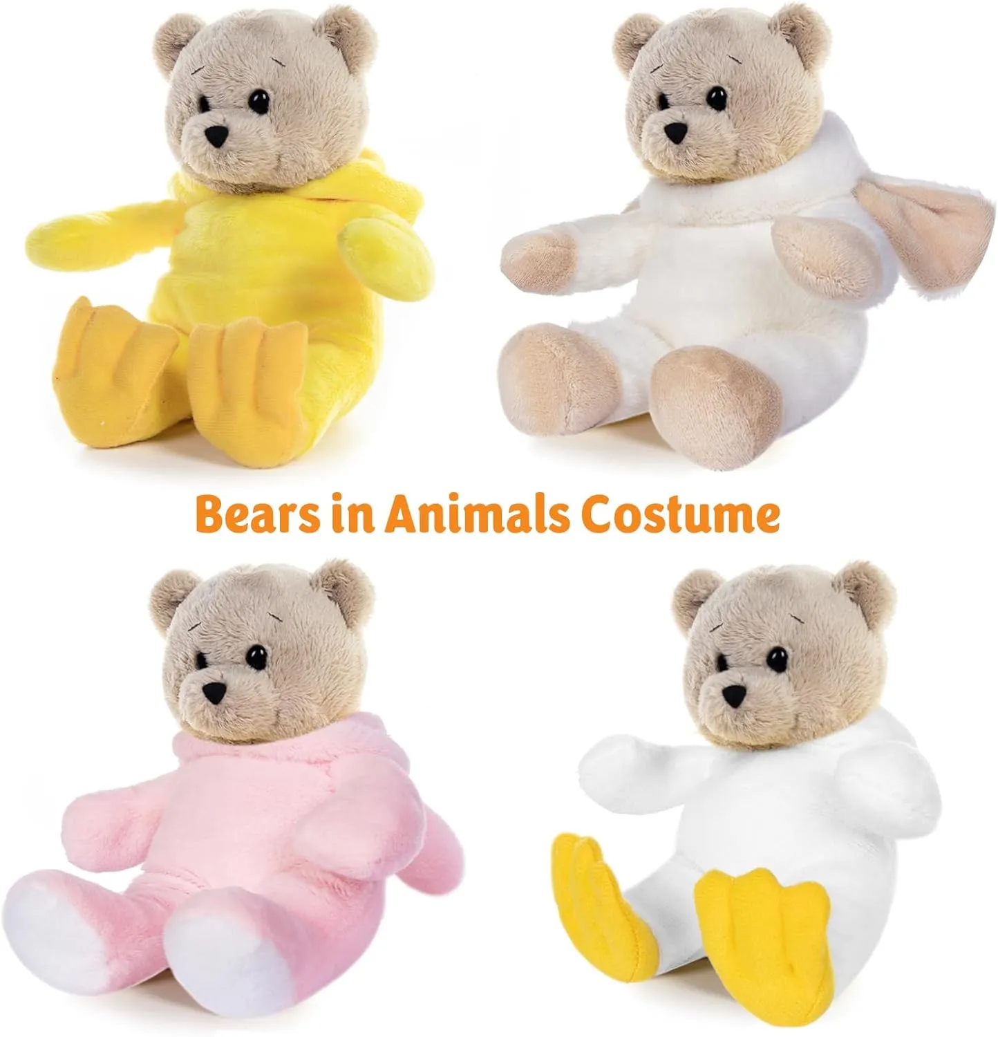 My OLi 7" Plush Teddy Bears Pack of 4 Costumed Bears Stuffed Animal Toy Set: Bunny Chicken Duck and Sheep with Flippable Hats Gifts for Babies Kids Boys Girls