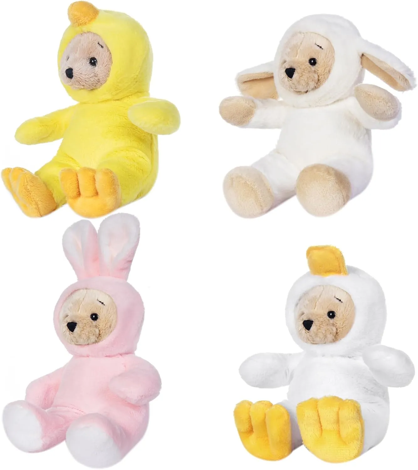 My OLi 7" Plush Teddy Bears Pack of 4 Costumed Bears Stuffed Animal Toy Set: Bunny Chicken Duck and Sheep with Flippable Hats Gifts for Babies Kids Boys Girls