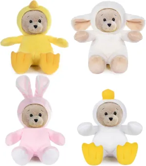 My OLi 7" Plush Teddy Bears Pack of 4 Costumed Bears Stuffed Animal Toy Set: Bunny Chicken Duck and Sheep with Flippable Hats Gifts for Babies Kids Boys Girls