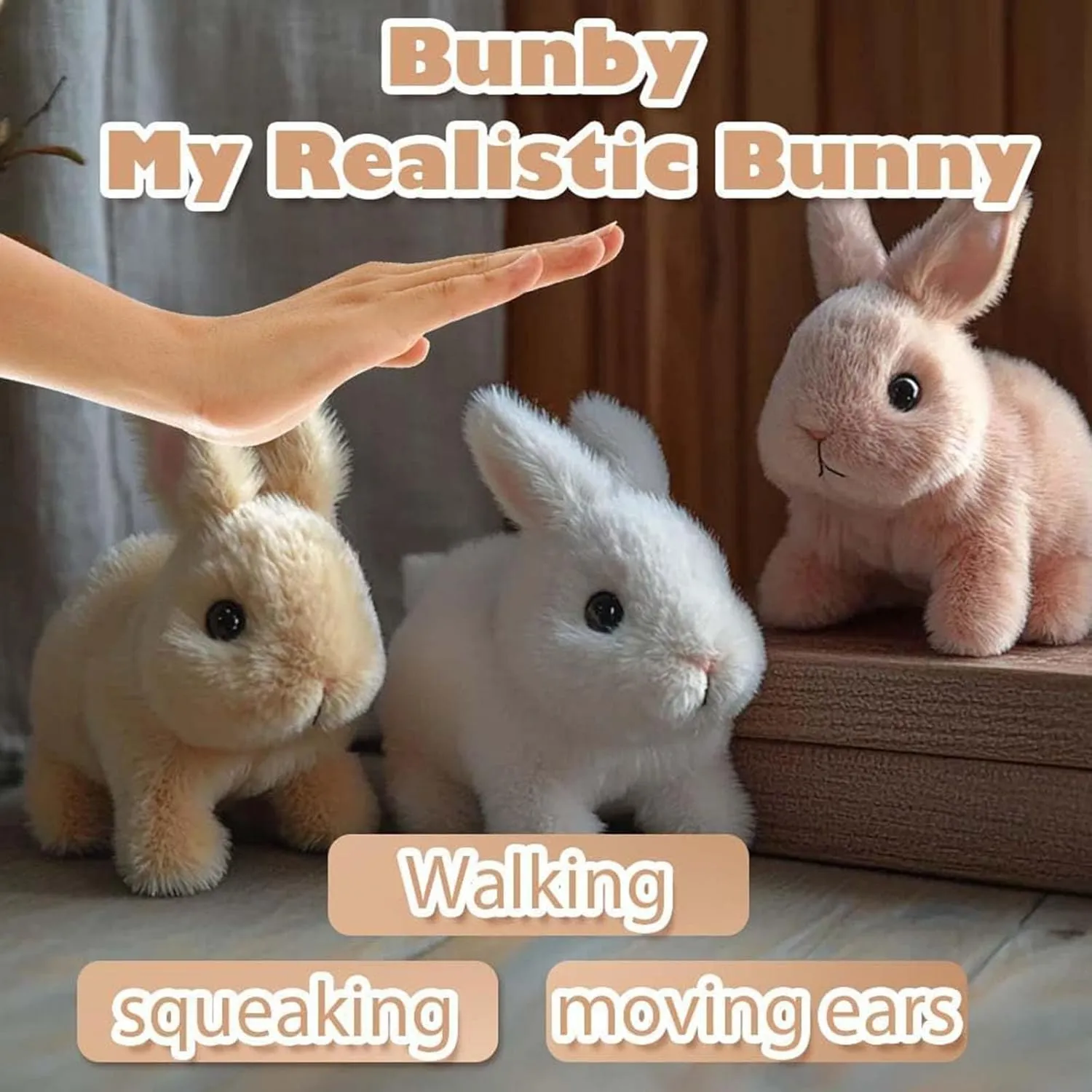 My Realistic Bunny Toy, Bunbi Realistic Bunny, Bunny Realistic Bunny, Vitality Bliss Bunny, Realistic Bunny That Moves for Kids, Jumping, Twitching, and Shaking Ears (3 Colors)