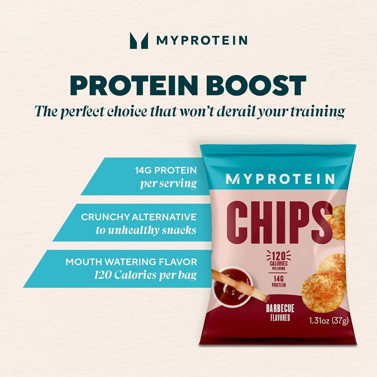 Myprotein Crunchy Protein Chips Barbecue (6 x 37g Packs), 14g High Protein Snacks, Ready-to-Eat Chips, 120 Calories Per Serving, Post Workout Crisps Treat