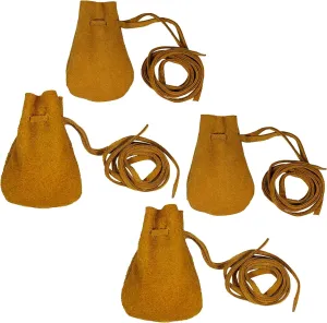 Mythrojan Trinket Bags, Coin Dice Medieval Purses, Drawstring Medicine Bag Suede Leather Pouches Viking Knight Waist Pouch for Historical Reenactments, LARP, SCA, Medieval Events - Set of 4, Yellow