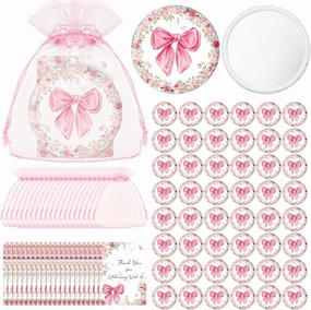 Namalu 48 Sets Coquette Pink Bow Compact Mirror Bulk and Thank You Pink Bow Cards and Organza Bags for Bridal Wedding Baby Shower Party Favors Guests Appreciation Gifts Gender Reveal Party Supplies