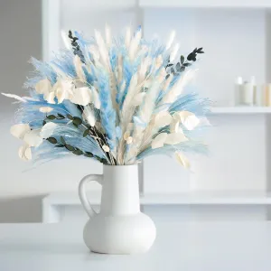 N&T Netting 101Pcs Natural Dried Pampas Grass Blue & Light Blue; Boho Home Decor Floral Pampas Grass for Home, Wedding & Beach Theme