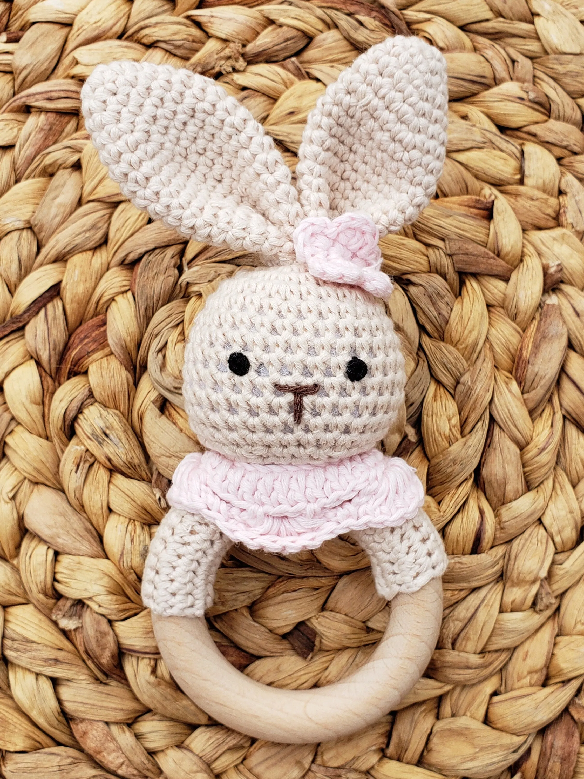 Natural Cotton Crochet Bunny Rattle