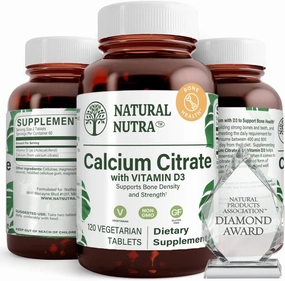 Natural Nutra Calcium Citrate with Vitamin D3, Supplement for Bone Strength, Promotes Muscle Movements & Done Health, Boost Heart Health, Strengthen Bone Density, Ideal for Active Seniors, 120 Tablets