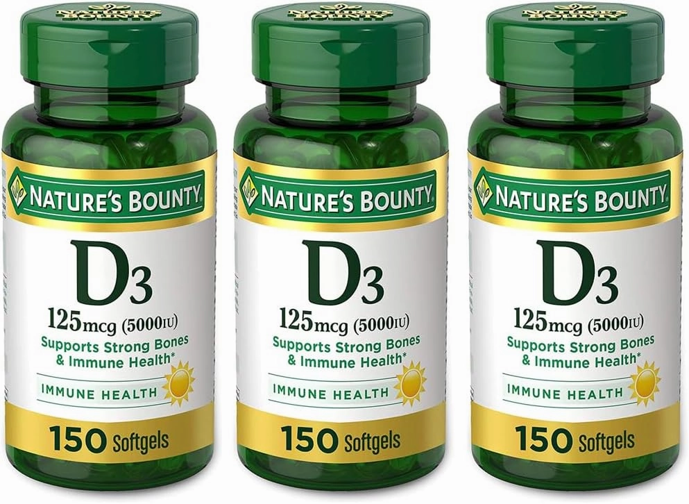 Nature's Bounty Vitamin D3 125 mcg-5000 IU Softgels, Maximum Strength 150 ea ( Pack of 3)