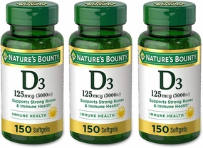 Nature's Bounty Vitamin D3 125 mcg-5000 IU Softgels, Maximum Strength 150 ea ( Pack of 3)