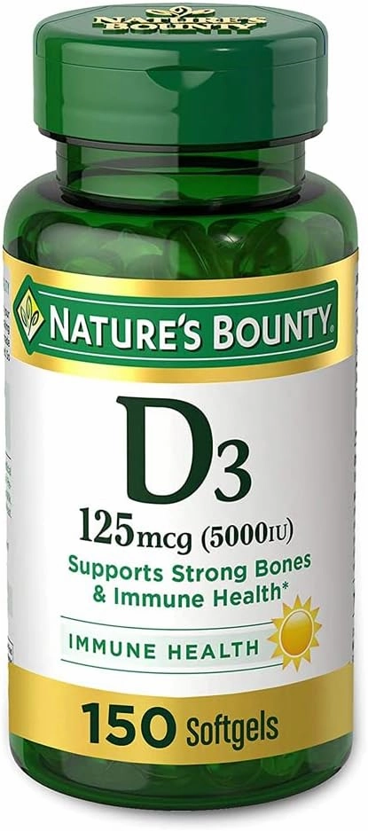 Nature's Bounty Vitamin D3 125 mcg-5000 IU Softgels, Maximum Strength 150 ea ( Pack of 3)