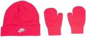 Nike Toddler Girls' Beanie & Mittens 2-Piece Set -Rush Pink - One Size Fits All (2T-4T)