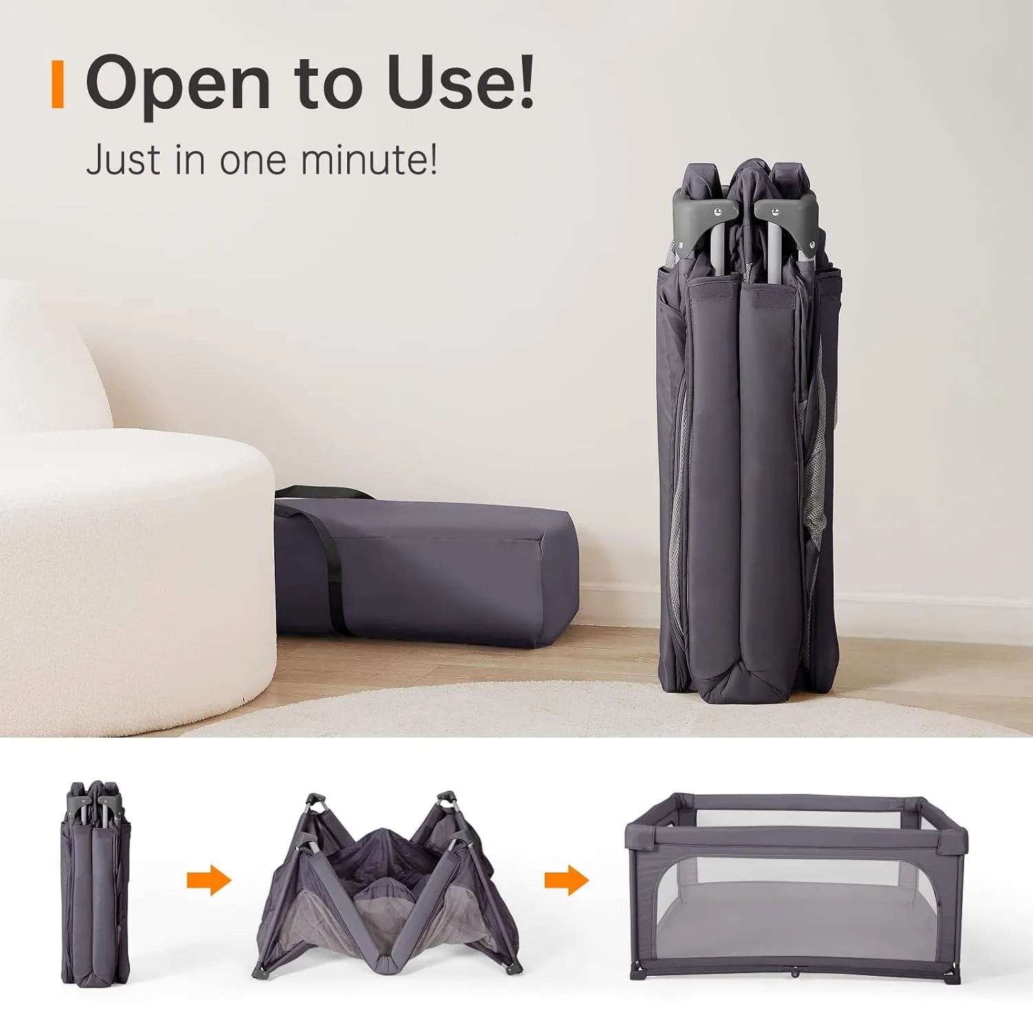 No Assembly Foldable Baby Playpen for Infants & Toddlers, Extra Large Portable Playard with Breathable Mesh, Compact Travel Play Yard Indoor Outdoor Safety Gate Instant Setup Play Pen