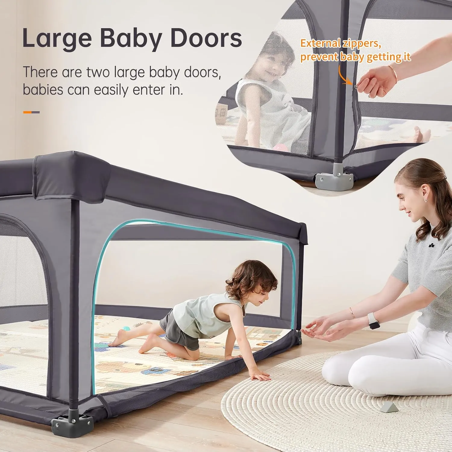 No Assembly Foldable Baby Playpen for Infants & Toddlers, Extra Large Portable Playard with Breathable Mesh, Compact Travel Play Yard Indoor Outdoor Safety Gate Instant Setup Play Pen