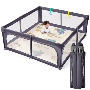 No Assembly Foldable Baby Playpen for Infants & Toddlers, Extra Large Portable Playard with Breathable Mesh, Compact Travel Play Yard Indoor Outdoor Safety Gate Instant Setup Play Pen