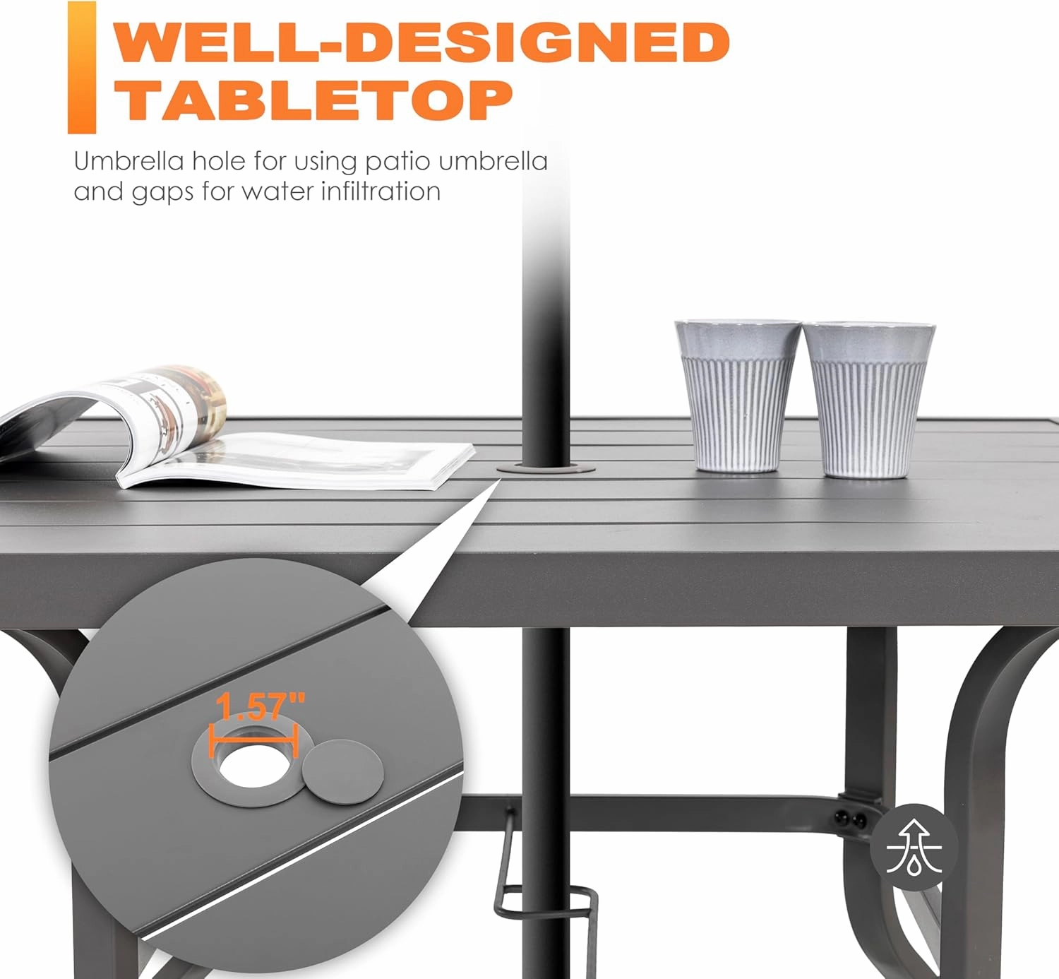 NUU GARDEN Outdoor Patio Dining Set 5 Piece Furniture Set Including Square Outdoor Dining Table with 1.57" Umbrella Hole and 4 Gray Textilene Chairs for Garden, Patio and Poolside Backyards