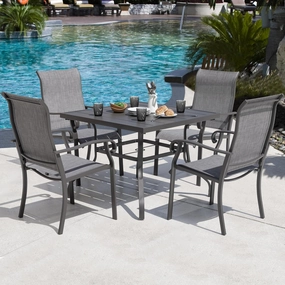 NUU GARDEN Outdoor Patio Dining Set 5 Piece Furniture Set Including Square Outdoor Dining Table with 1.57" Umbrella Hole and 4 Gray Textilene Chairs for Garden, Patio and Poolside Backyards