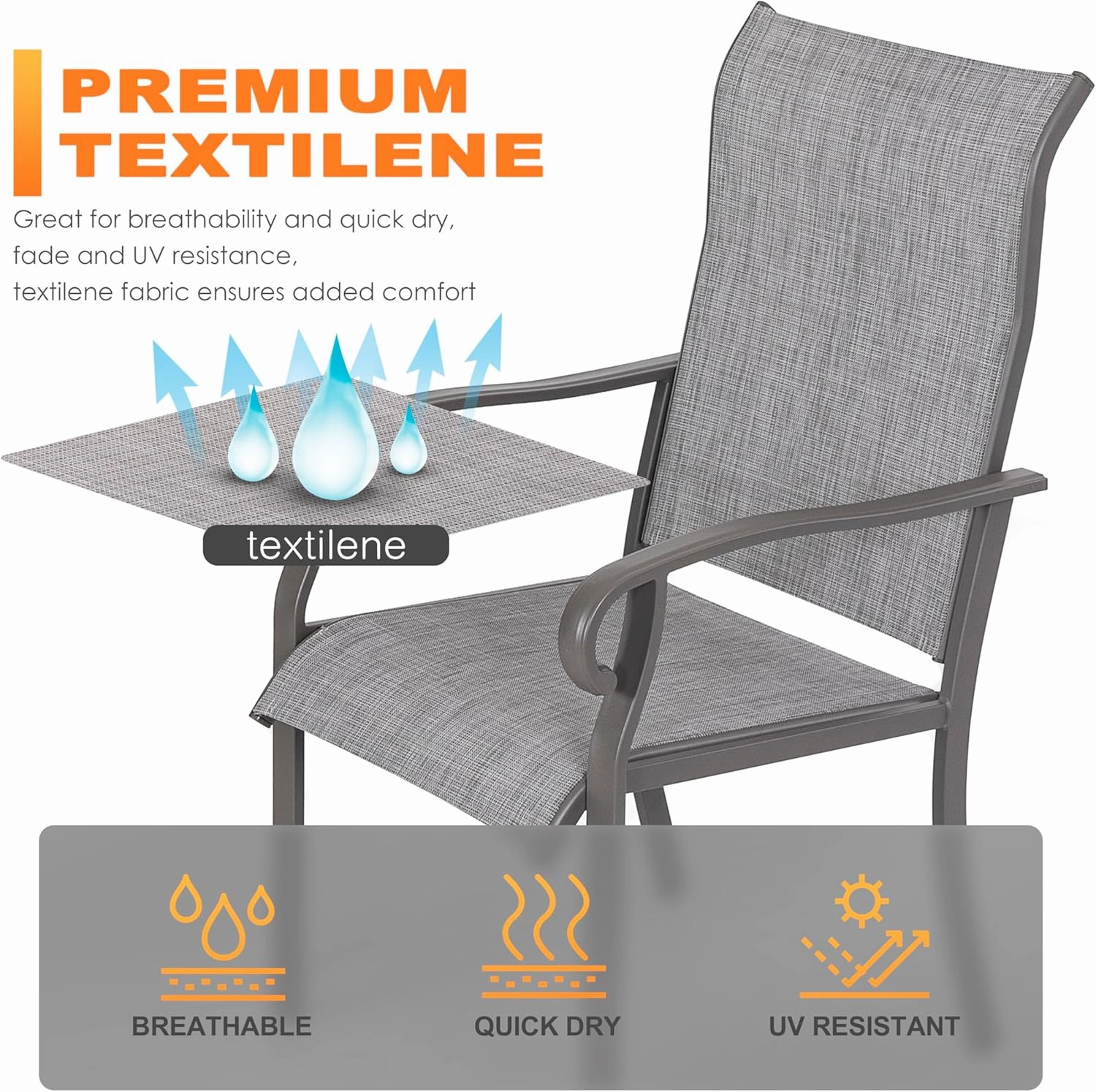 NUU GARDEN Outdoor Patio Dining Set 5 Piece Furniture Set Including Square Outdoor Dining Table with 1.57" Umbrella Hole and 4 Gray Textilene Chairs for Garden, Patio and Poolside Backyards