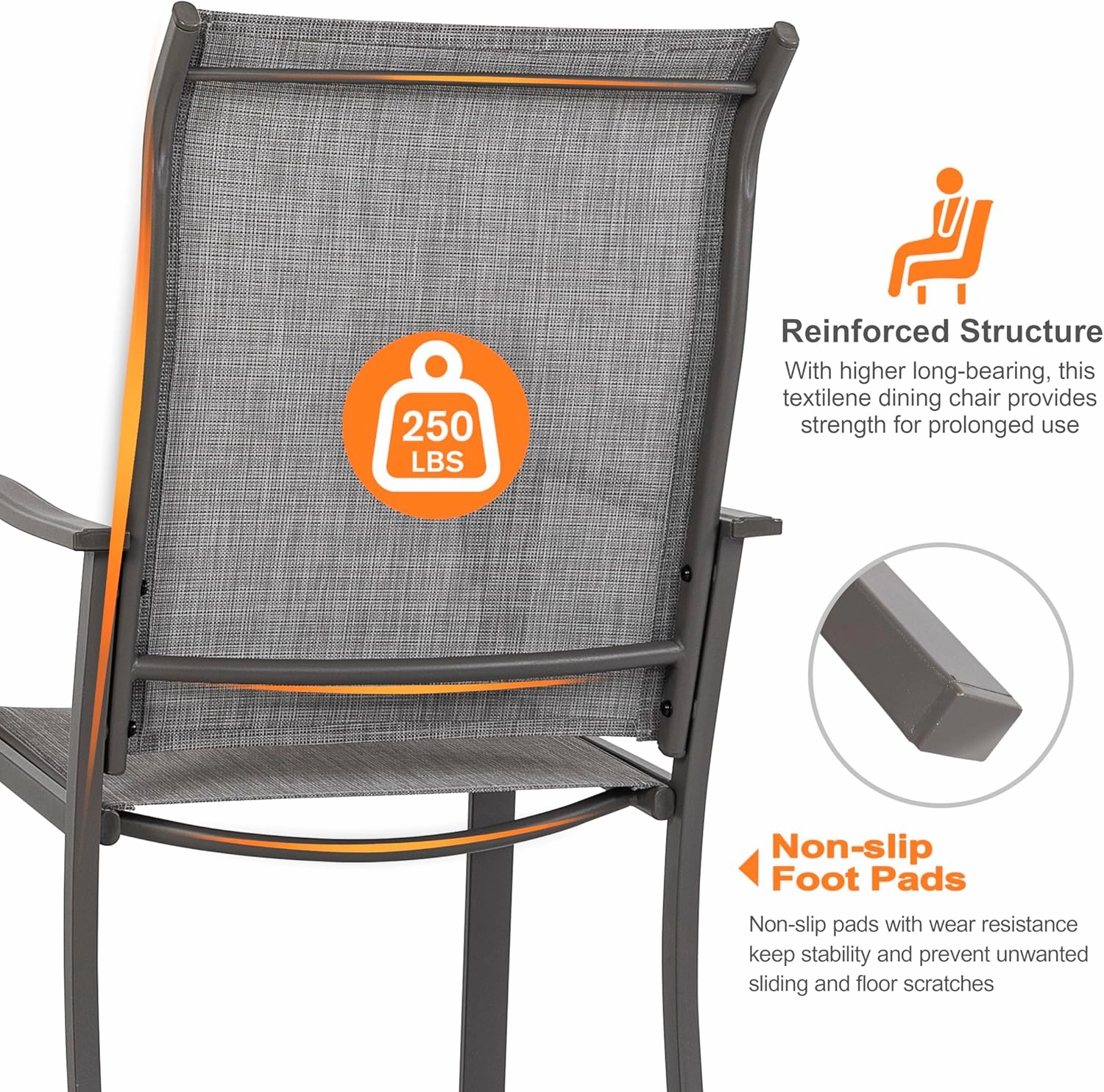 NUU GARDEN Outdoor Patio Dining Set 5 Piece Furniture Set Including Square Outdoor Dining Table with 1.57" Umbrella Hole and 4 Gray Textilene Chairs for Garden, Patio and Poolside Backyards