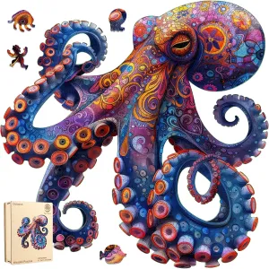 Octopus Puzzles for Adults, 5MM Thick Wooden Jigsaw Puzzles 200 Pieces, Unique Shape Puzzle Ocean Wood Puzzles for Adults and Kids Birthday Gifts Family Game 11.2 * 11.2inch